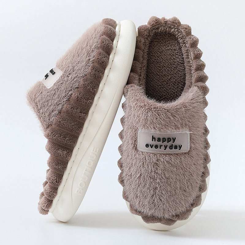 Home Slippers For Men Thick - soled Color - block Letters Fluffy Fleece House Shoes Winter Indoor Warm Slip On Floor Bedroom Slipper - AMIR BAGS INDIA PRIVATE LIMITED