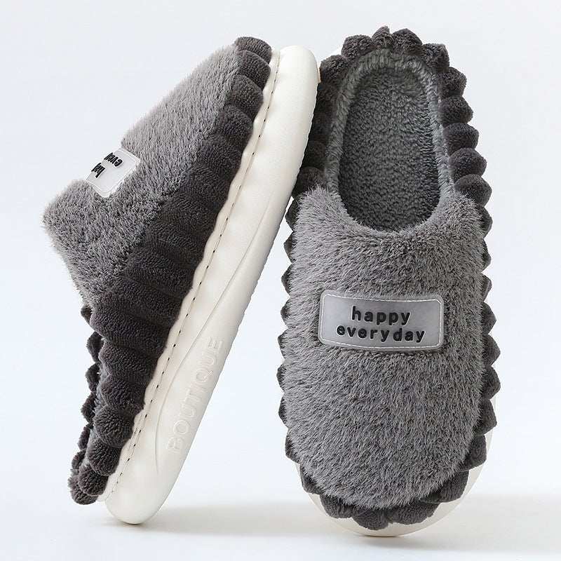 Home Slippers For Men Thick - soled Color - block Letters Fluffy Fleece House Shoes Winter Indoor Warm Slip On Floor Bedroom Slipper - AMIR BAGS INDIA PRIVATE LIMITED
