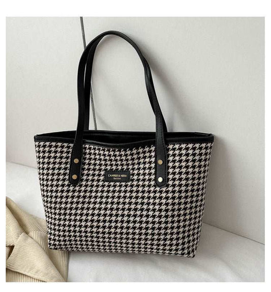 Houndstooth Shoulder Bag Winter Fashion Commuting Handbags WOmen Large Capacity Totes Casual Shopping Bag - AMIR BAGS INDIA PRIVATE LIMITED