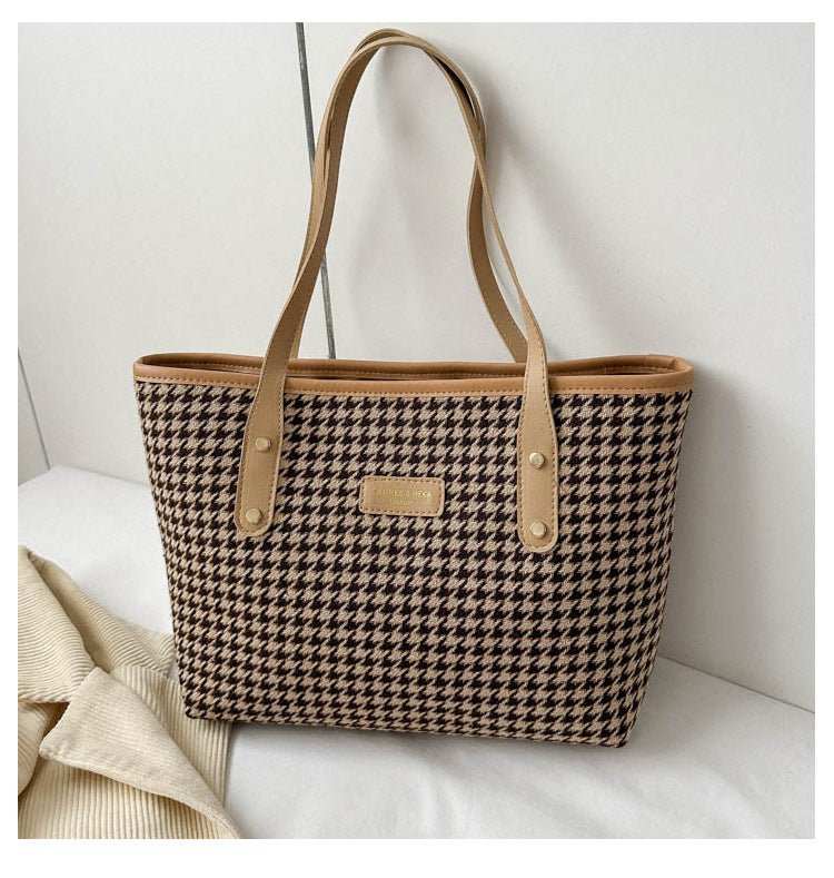 Houndstooth Shoulder Bag Winter Fashion Commuting Handbags WOmen Large Capacity Totes Casual Shopping Bag - AMIR BAGS INDIA PRIVATE LIMITED