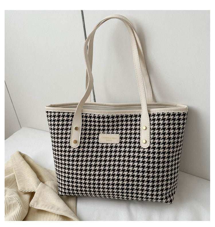Houndstooth Shoulder Bag Winter Fashion Commuting Handbags WOmen Large Capacity Totes Casual Shopping Bag - AMIR BAGS INDIA PRIVATE LIMITED