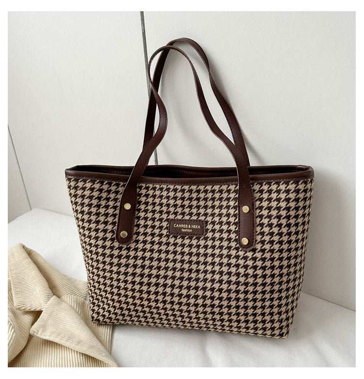 Houndstooth Shoulder Bag Winter Fashion Commuting Handbags WOmen Large Capacity Totes Casual Shopping Bag - AMIR BAGS INDIA PRIVATE LIMITED