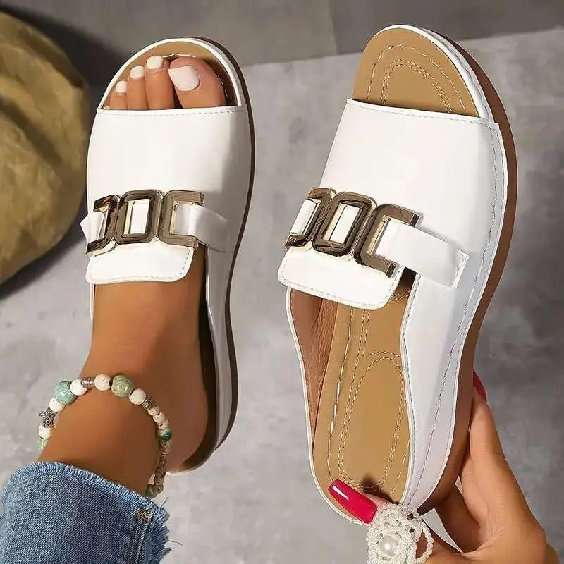 Ins Chain Wedges Sandals Summer Fashion Platform Peep - toed Slides Slippers Outdoor Thick Bottom Roman Shoes For Women - AMIR BAGS INDIA PRIVATE LIMITED