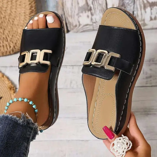 Ins Chain Wedges Sandals Summer Fashion Platform Peep - toed Slides Slippers Outdoor Thick Bottom Roman Shoes For Women - AMIR BAGS INDIA PRIVATE LIMITED