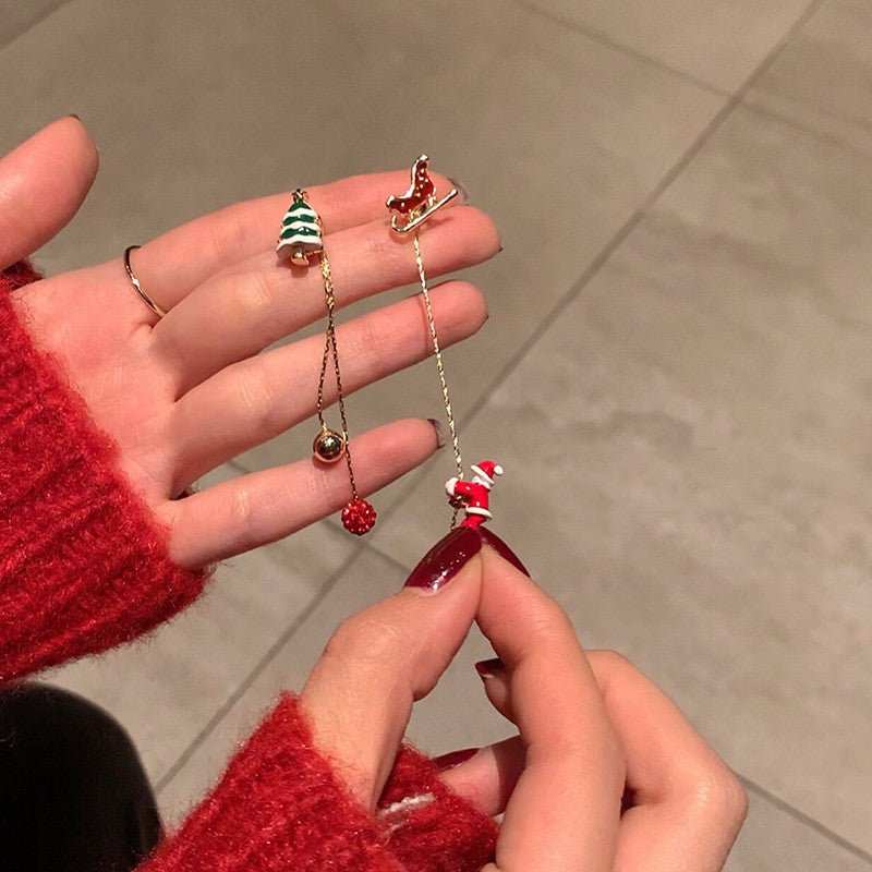 Ins Fashion Xmas Earrings Moving Santa Claus Long Tassel Earrings For Women Christmas Tree Snowflake Asymmetric Drop Earring - AMIR BAGS INDIA PRIVATE LIMITED