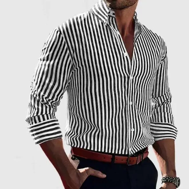 Ins Stripe Printed Long Sleeve Shirt Men Fashion Casual Lapel Button Top Clothing - AMIR BAGS INDIA PRIVATE LIMITED