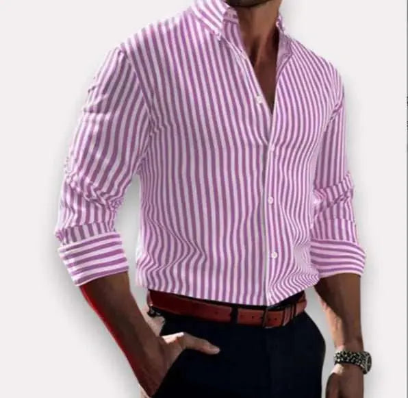 Ins Stripe Printed Long Sleeve Shirt Men Fashion Casual Lapel Button Top Clothing - AMIR BAGS INDIA PRIVATE LIMITED