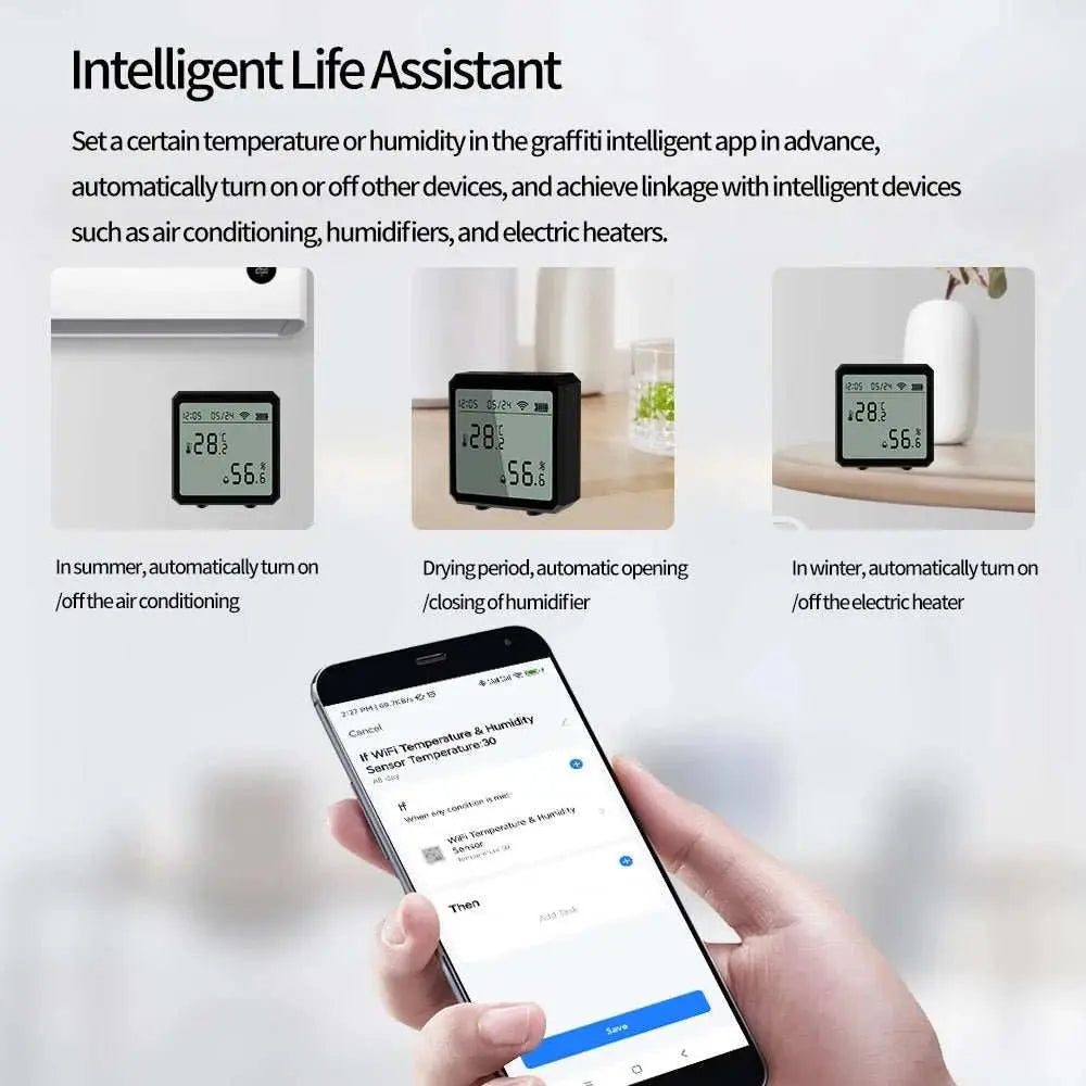 Intelligent APP Temperature and Humidity Tester LCD Digital Thermometer Hygrometer Indoor Temp Detector By Alexa Google - AMIR BAGS INDIA PRIVATE LIMITED