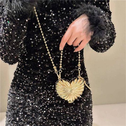 JIOMAY Lightweight Heart Purse Designer Luxury Bag Mini Crossbody Bag Exquisite Casual Party Evening Bag Gold Purse - AMIR BAGS INDIA PRIVATE LIMITED