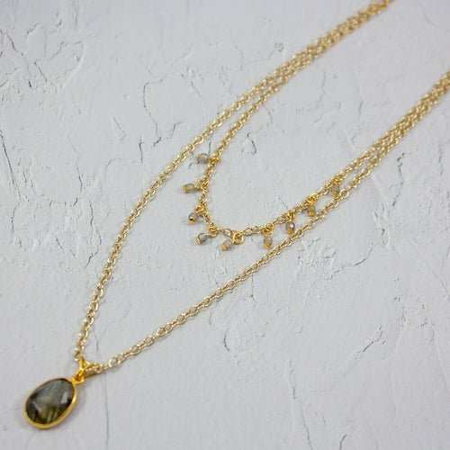 Labradorite Layered Pendant and Beads Necklace - AMIR BAGS INDIA PRIVATE LIMITED