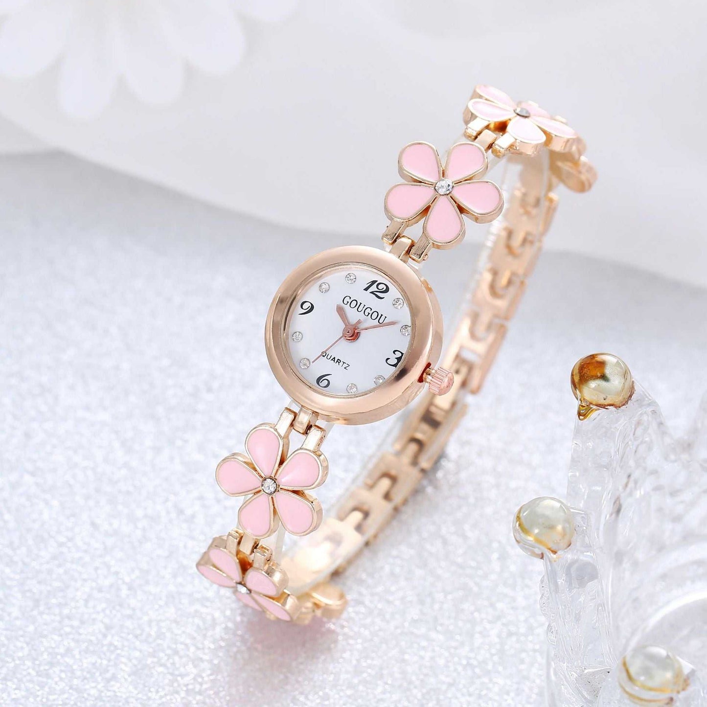 Ladies Petal Patterned Quartz Watch Bracelet Set - AMIR BAGS INDIA PRIVATE LIMITED