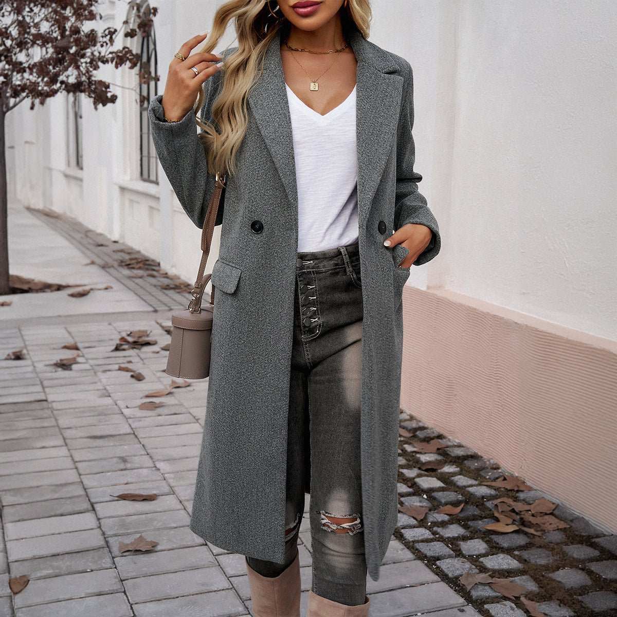 Lady Temperament Commuting Turn - down Collar Coat - AMIR BAGS INDIA PRIVATE LIMITED