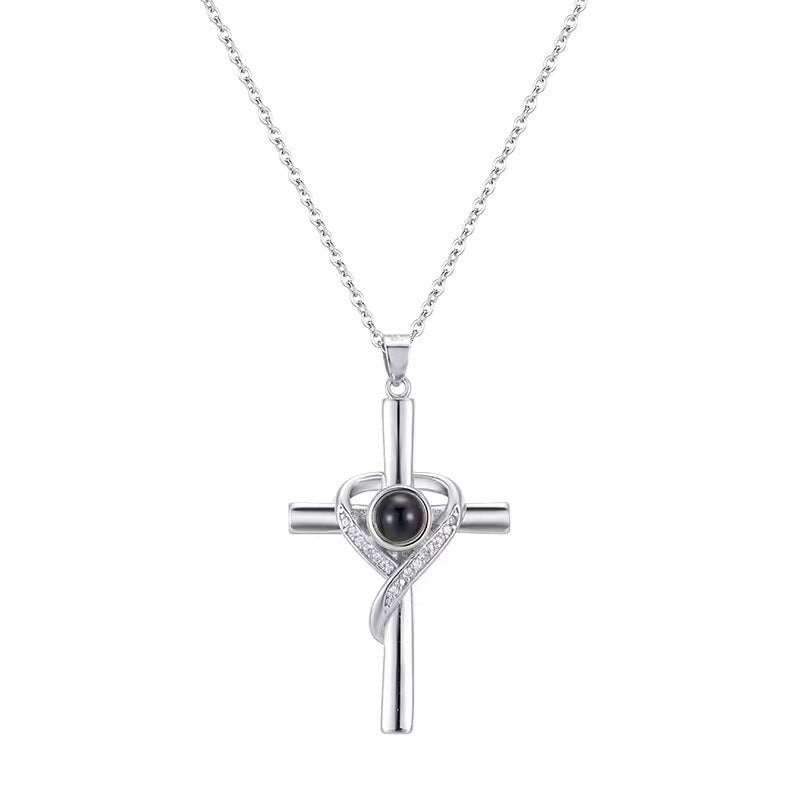 Languages I Love You Projection Necklace Pendant Love Cross Pendant Necklace Memorial Jewelry For Women - AMIR BAGS INDIA PRIVATE LIMITED