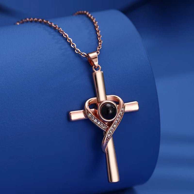 Languages I Love You Projection Necklace Pendant Love Cross Pendant Necklace Memorial Jewelry For Women - AMIR BAGS INDIA PRIVATE LIMITED