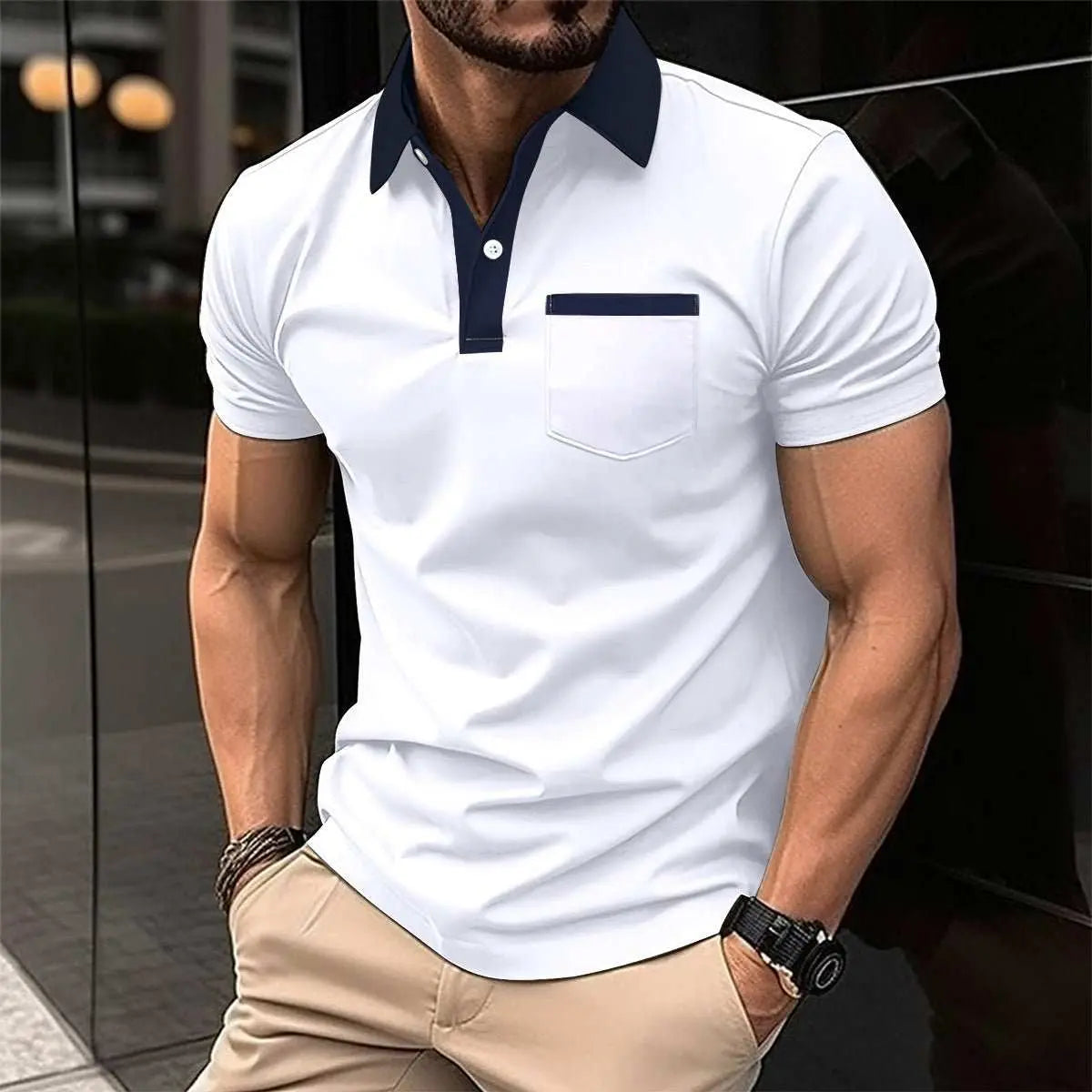 Lapel Fashion Slim Pocket Short-sleeved T-shirt Polo Shirt Men ClothinProduct information:Color: yellow, black, white, gray, navy blue, sky blue, pink, light gray Size: S,M,L,XL,XXL,XXXL Version: Loose Thickness: ordinary Fabric name: DropshipmanAMIR BAGS INDIA PRIVATE LIMITEDnull