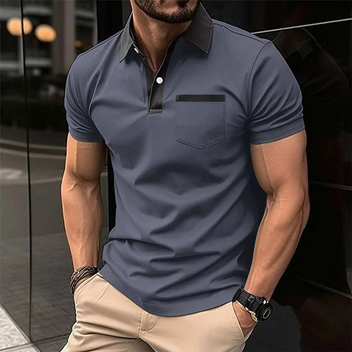 Lapel Fashion Slim Pocket Short-sleeved T-shirt Polo Shirt Men ClothinProduct information:Color: yellow, black, white, gray, navy blue, sky blue, pink, light gray Size: S,M,L,XL,XXL,XXXL Version: Loose Thickness: ordinary Fabric name: DropshipmanAMIR BAGS INDIA PRIVATE LIMITEDnull