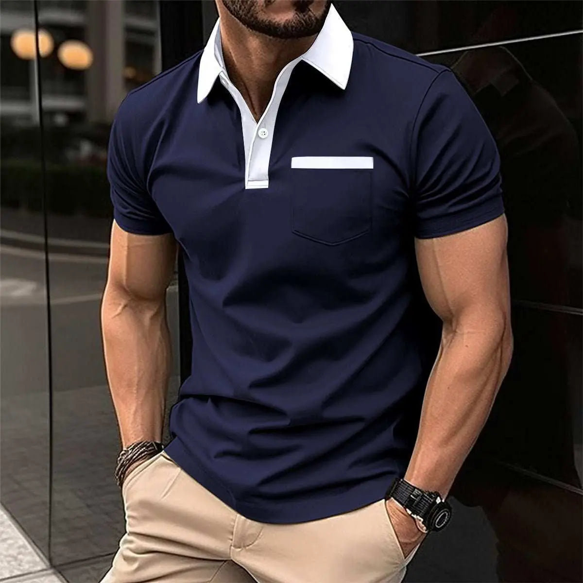 Lapel Fashion Slim Pocket Short-sleeved T-shirt Polo Shirt Men ClothinProduct information:Color: yellow, black, white, gray, navy blue, sky blue, pink, light gray Size: S,M,L,XL,XXL,XXXL Version: Loose Thickness: ordinary Fabric name: DropshipmanAMIR BAGS INDIA PRIVATE LIMITEDnull