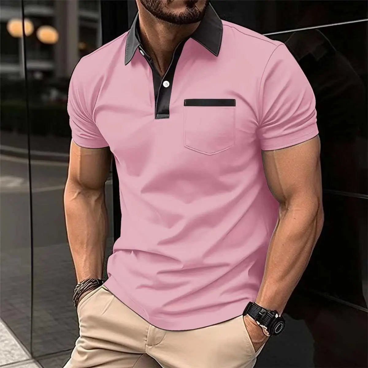 Lapel Fashion Slim Pocket Short-sleeved T-shirt Polo Shirt Men ClothinProduct information:Color: yellow, black, white, gray, navy blue, sky blue, pink, light gray Size: S,M,L,XL,XXL,XXXL Version: Loose Thickness: ordinary Fabric name: DropshipmanAMIR BAGS INDIA PRIVATE LIMITEDnull