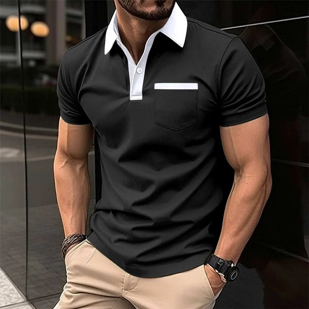 Lapel Fashion Slim Pocket Short-sleeved T-shirt Polo Shirt Men ClothinProduct information:Color: yellow, black, white, gray, navy blue, sky blue, pink, light gray Size: S,M,L,XL,XXL,XXXL Version: Loose Thickness: ordinary Fabric name: DropshipmanAMIR BAGS INDIA PRIVATE LIMITEDnull