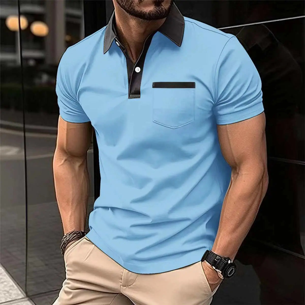 Lapel Fashion Slim Pocket Short-sleeved T-shirt Polo Shirt Men ClothinProduct information:Color: yellow, black, white, gray, navy blue, sky blue, pink, light gray Size: S,M,L,XL,XXL,XXXL Version: Loose Thickness: ordinary Fabric name: DropshipmanAMIR BAGS INDIA PRIVATE LIMITEDnull