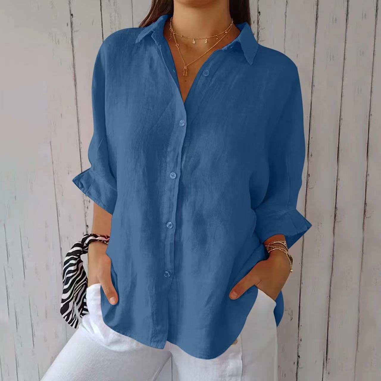 Lapel Long Sleeve Shirt Women's Single - breasted Pleated Shirt - AMIR BAGS INDIA PRIVATE LIMITED