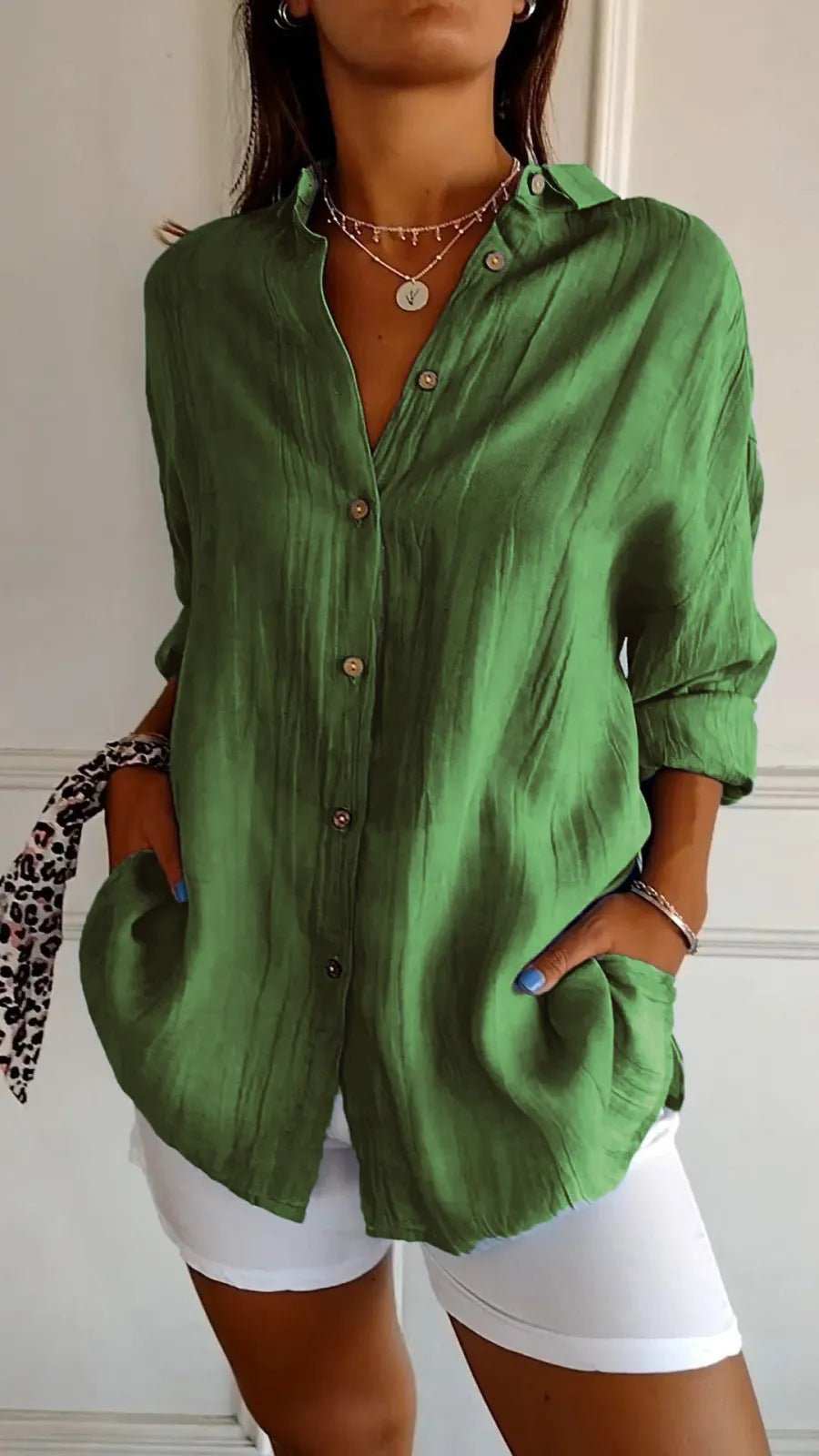Lapel Long Sleeve Shirt Women's Single - breasted Pleated Shirt - AMIR BAGS INDIA PRIVATE LIMITED