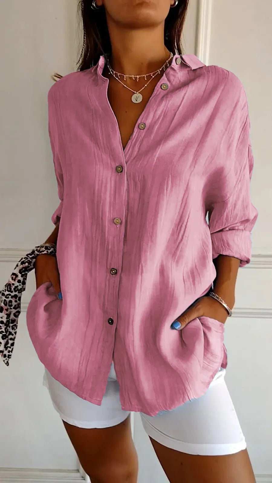 Lapel Long Sleeve Shirt Women's Single - breasted Pleated Shirt - AMIR BAGS INDIA PRIVATE LIMITED