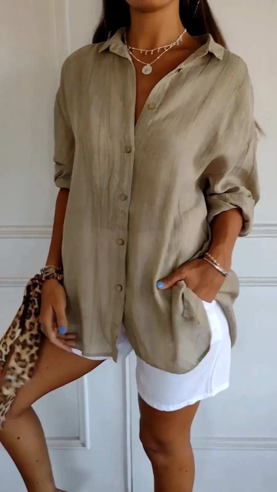 Lapel Long Sleeve Shirt Women's Single - breasted Pleated Shirt - AMIR BAGS INDIA PRIVATE LIMITED