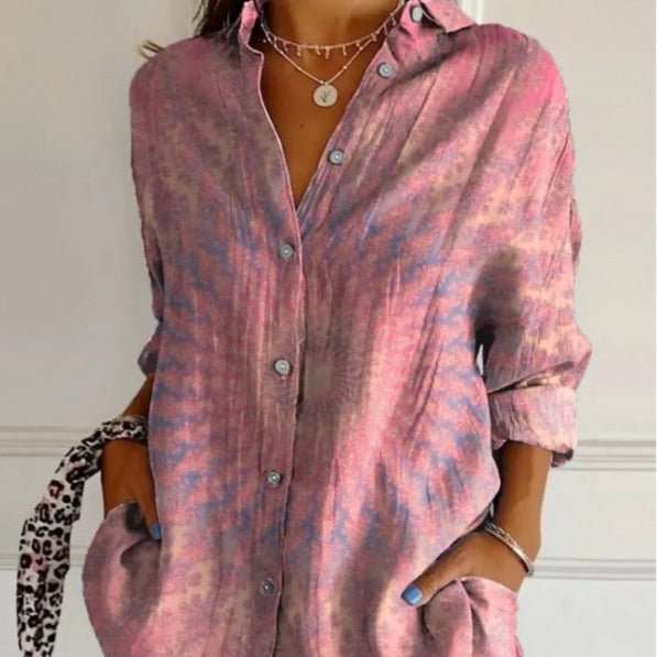 Lapel Long Sleeve Shirt Women's Single - breasted Pleated Shirt - AMIR BAGS INDIA PRIVATE LIMITED