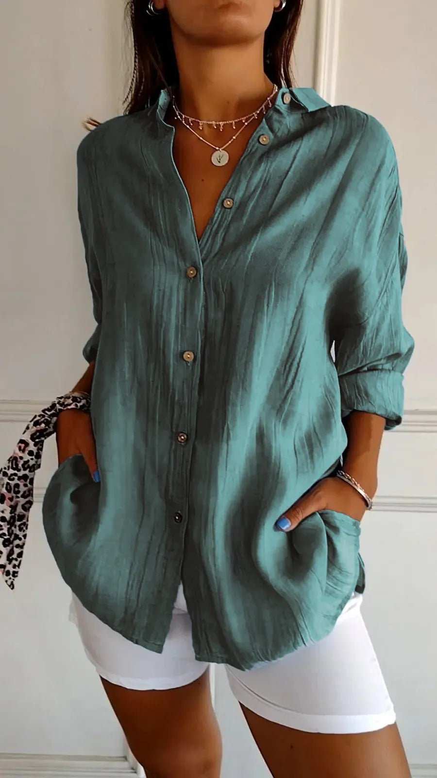 Lapel Long Sleeve Shirt Women's Single - breasted Pleated Shirt - AMIR BAGS INDIA PRIVATE LIMITED