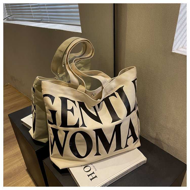 Large Capacity Canvas Bag Women Letter Printed Shoulder Travel Simple Handbags Travel Casual Daily Shopping Bags Totes - AMIR BAGS INDIA PRIVATE LIMITED