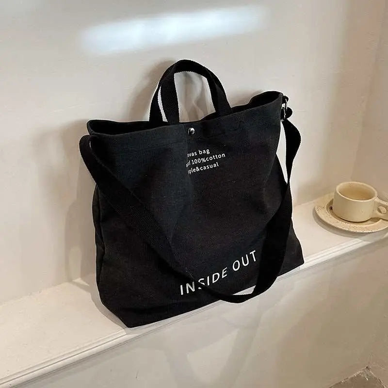Large - capacity Canvas Bags Women Casual Fashion Totes Alphabet Print Shoulder Bag With Adjustable Strap Retro Handbag For Shopping - AMIR BAGS INDIA PRIVATE LIMITED