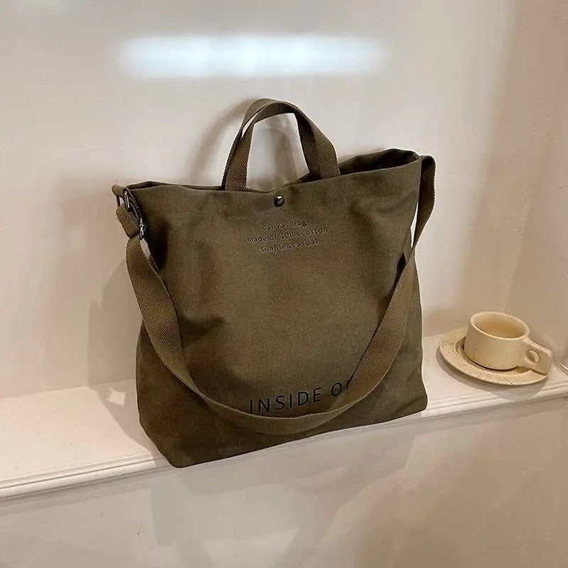 Large - capacity Canvas Bags Women Casual Fashion Totes Alphabet Print Shoulder Bag With Adjustable Strap Retro Handbag For Shopping - AMIR BAGS INDIA PRIVATE LIMITED