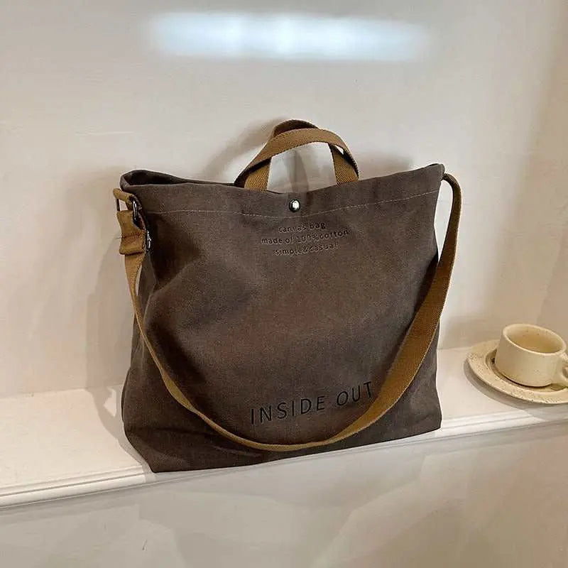 Large - capacity Canvas Bags Women Casual Fashion Totes Alphabet Print Shoulder Bag With Adjustable Strap Retro Handbag For Shopping - AMIR BAGS INDIA PRIVATE LIMITED