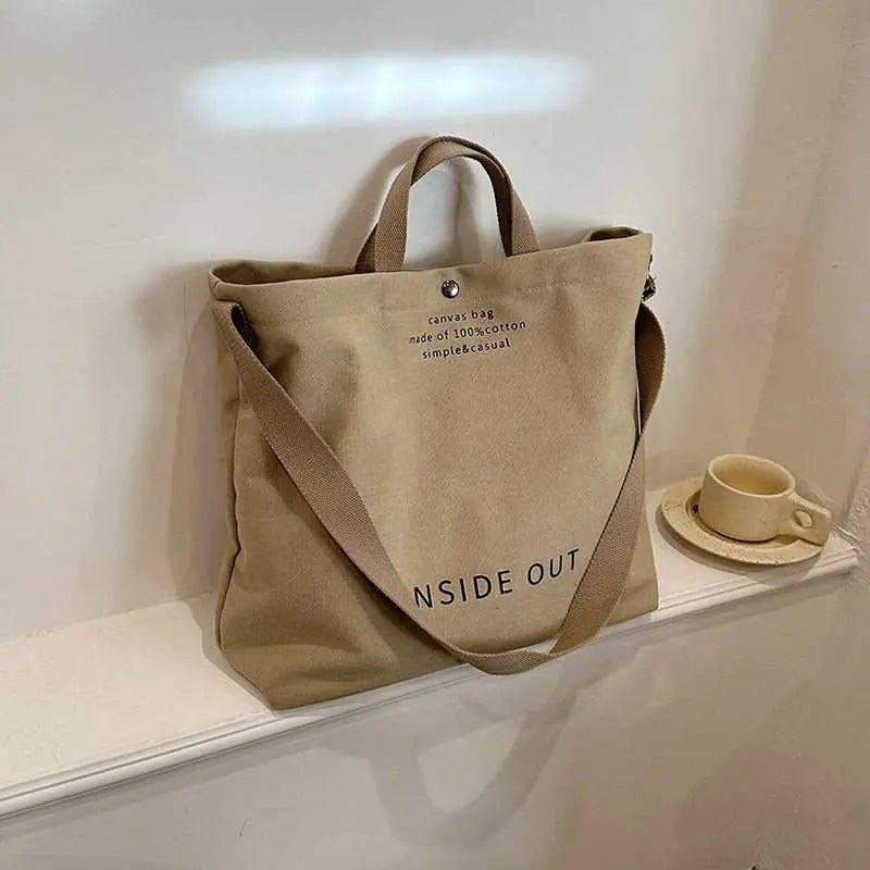 Large - capacity Canvas Bags Women Casual Fashion Totes Alphabet Print Shoulder Bag With Adjustable Strap Retro Handbag For Shopping - AMIR BAGS INDIA PRIVATE LIMITED