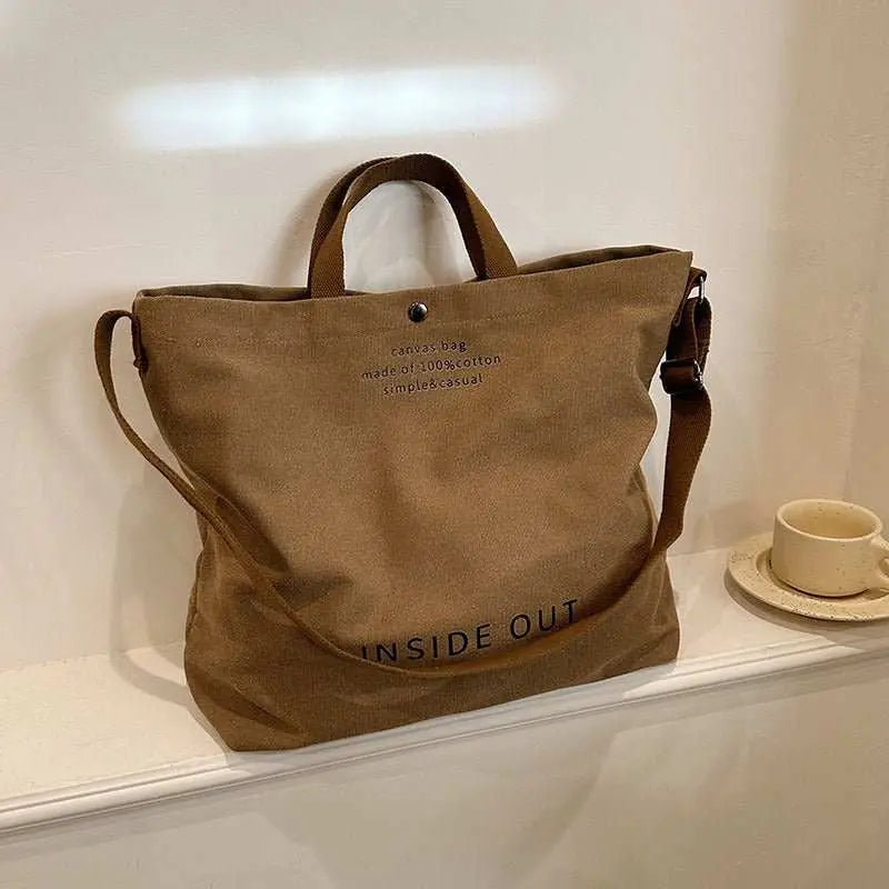 Large - capacity Canvas Bags Women Casual Fashion Totes Alphabet Print Shoulder Bag With Adjustable Strap Retro Handbag For Shopping - AMIR BAGS INDIA PRIVATE LIMITED