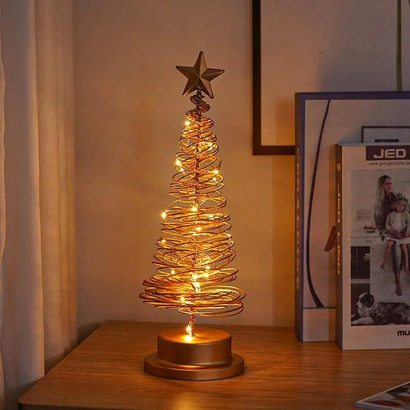 LED Christmas Tree Spiral Light Table Ornament Wrought Iron Xmas Tree Bedroom Desk Lamp Christmas Atmosphere Night Light Decor - AMIR BAGS INDIA PRIVATE LIMITED