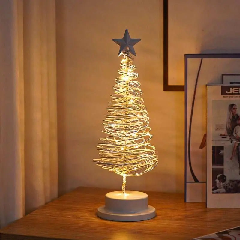 LED Christmas Tree Spiral Light Table Ornament Wrought Iron Xmas Tree Bedroom Desk Lamp Christmas Atmosphere Night Light Decor - AMIR BAGS INDIA PRIVATE LIMITED