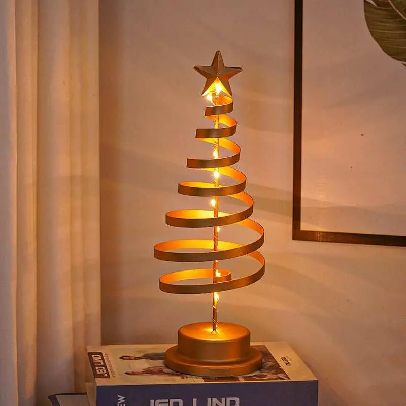 LED Christmas Tree Spiral Light Table Ornament Wrought Iron Xmas Tree Bedroom Desk Lamp Christmas Atmosphere Night Light Decor - AMIR BAGS INDIA PRIVATE LIMITED