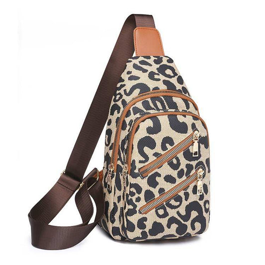 Leopard Print Sling Chest Bag With Headphone Jack Crossbody Backpack Shoulder Bag Women - AMIR BAGS INDIA PRIVATE LIMITED