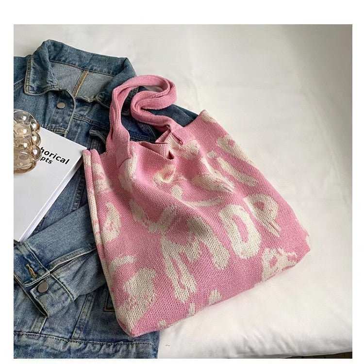 Letter Printed Knit Bag Fashion Shopping Shoulder Bag Large Capacity Handbag - AMIR BAGS INDIA PRIVATE LIMITED