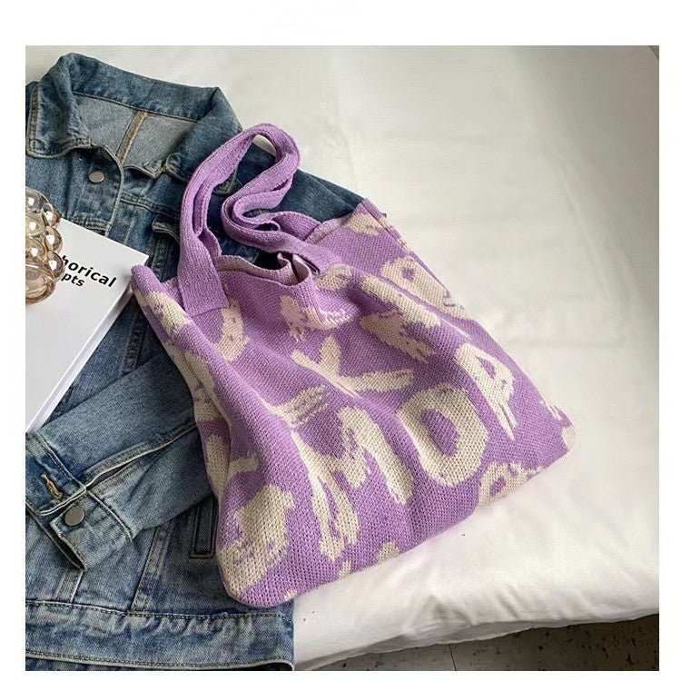 Letter Printed Knit Bag Fashion Shopping Shoulder Bag Large Capacity Handbag - AMIR BAGS INDIA PRIVATE LIMITED