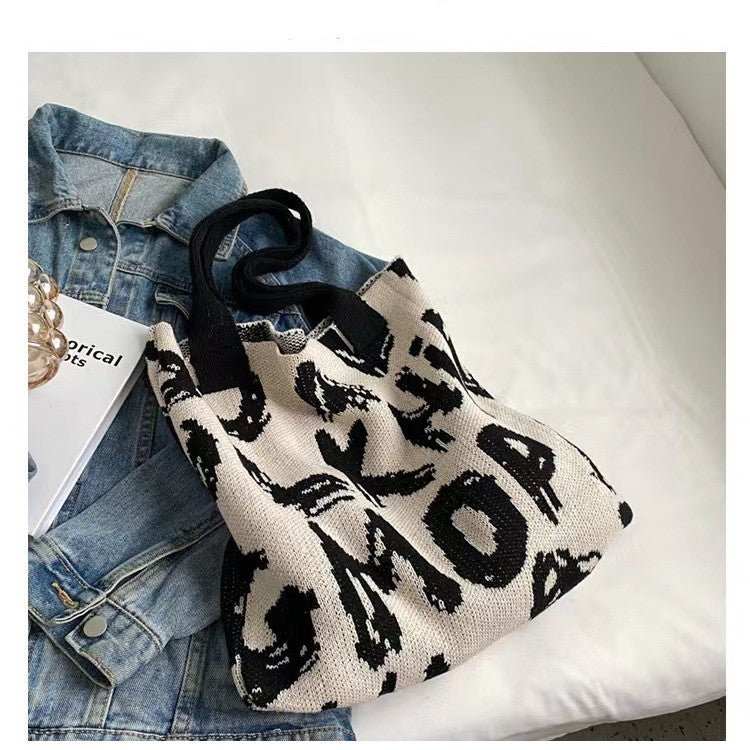 Letter Printed Knit Bag Fashion Shopping Shoulder Bag Large Capacity Handbag - AMIR BAGS INDIA PRIVATE LIMITED