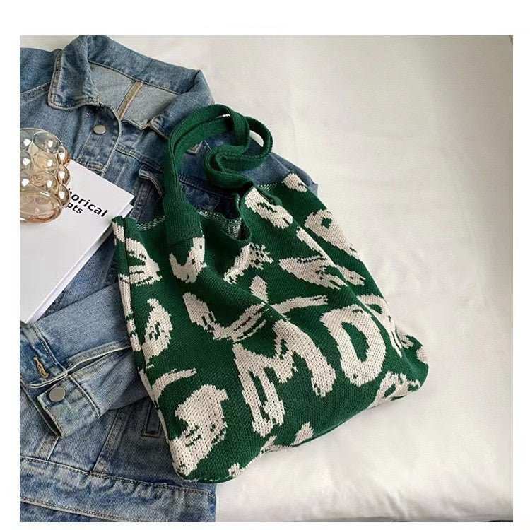 Letter Printed Knit Bag Fashion Shopping Shoulder Bag Large Capacity Handbag - AMIR BAGS INDIA PRIVATE LIMITED