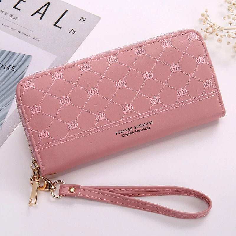 Long Crown Embroidery Thread Single Zip Clutch Wallet Women - AMIR BAGS INDIA PRIVATE LIMITED