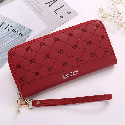 Long Crown Embroidery Thread Single Zip Clutch Wallet Women - AMIR BAGS INDIA PRIVATE LIMITED