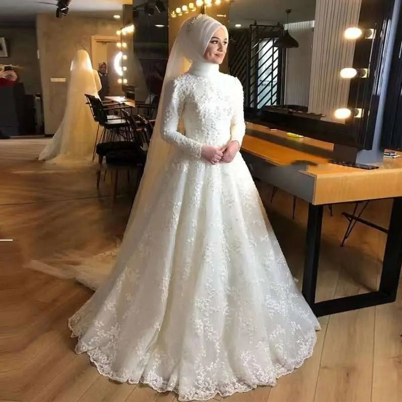 Long Sleeve White Dignified Wedding Dress - AMIR BAGS INDIA PRIVATE LIMITED