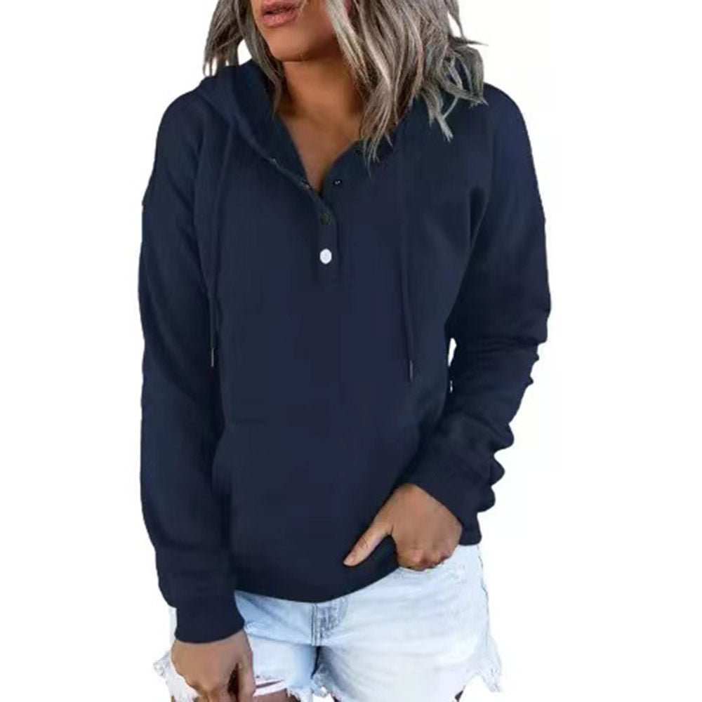 Long - sleeved Hooded Sweatshirt With Pockets Fashion Casual Button Drawstring Design Hoodie Top Spring And Autumn Sports Clothing For Women - AMIR BAGS INDIA PRIVATE LIMITED