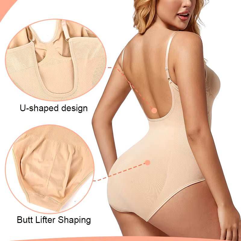 Low Back Bodysuits Shapewear for Women Open Crotch Body Shaper Seamless Tummy Control Push up Corset Tank Top Backless Underwear - AMIR BAGS INDIA PRIVATE LIMITED