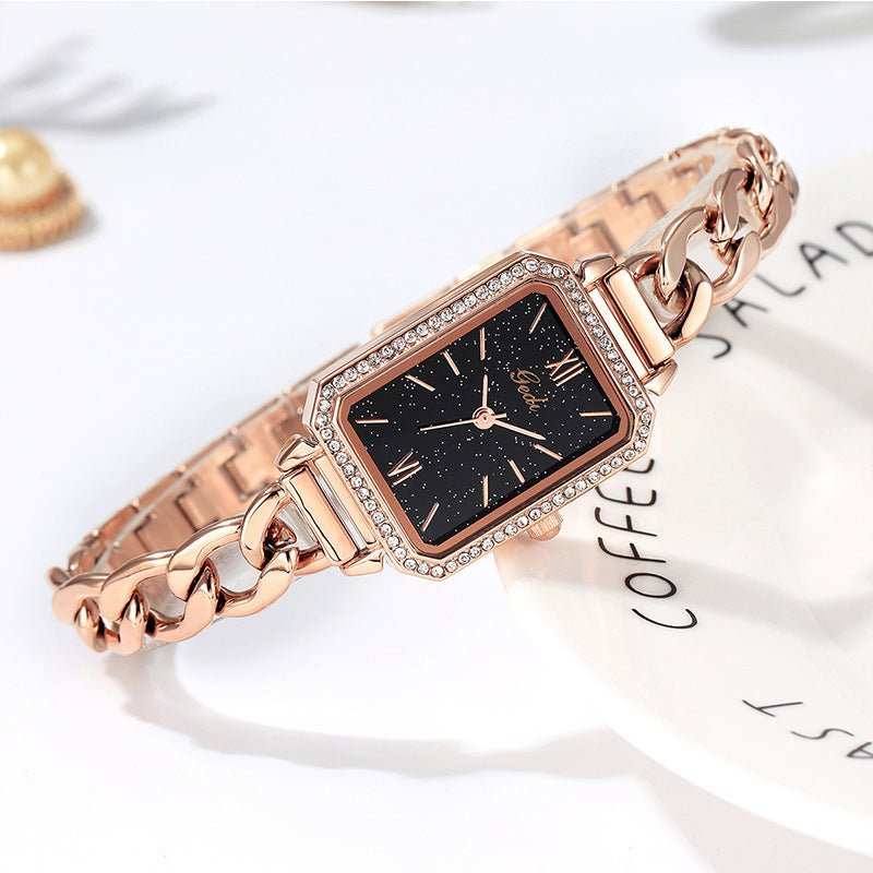 Luxury Rhinestone Denim With Small Green Watch - AMIR BAGS INDIA PRIVATE LIMITED